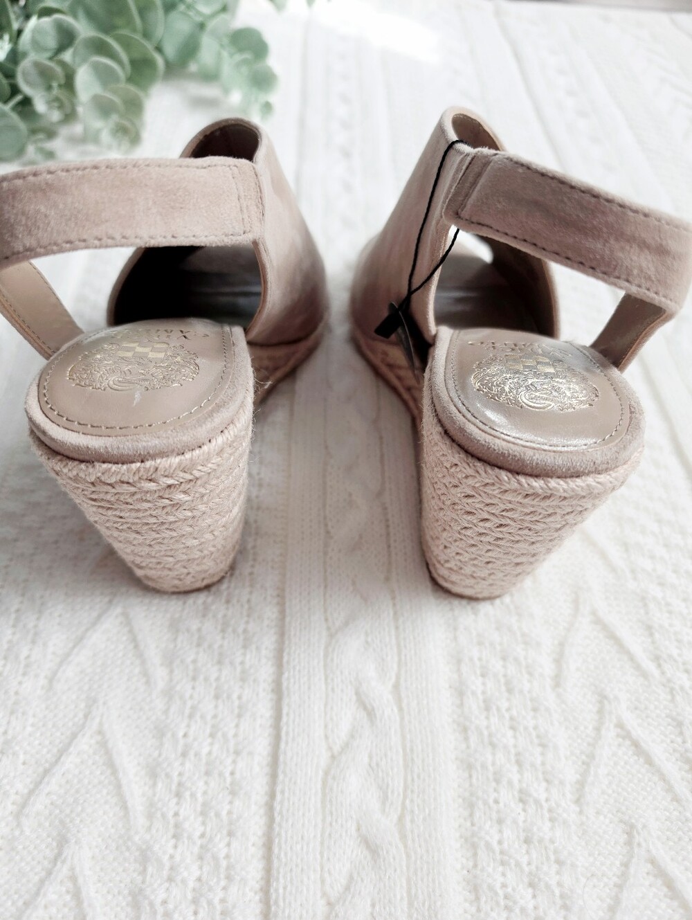 Vince Camuto Suede Leather Espadrille Wedges Heels Beige Frezma Peep Toe 8.5 NWT - Picture 7 of 13